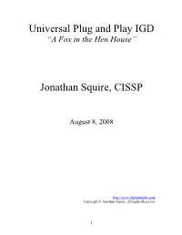 Universal Plug and Play IGD Jonathan Squire, CISSP