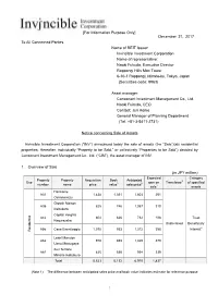 1 December 21, 2017 to All Concerned Parties Name of REIT