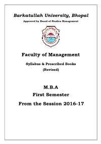 Faculty of Management M.B.A First Semester from the Session 2016-17