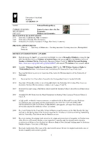 University of Auckland Standard ACADEMIC CV NAME