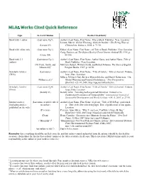 MLA Citation Cheat Sheet