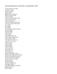 Umass Dartmouth Final List 9-12-19.Xlsx