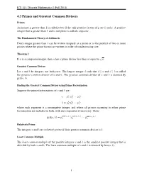 4.3 Primes and Greatest Common Divisors