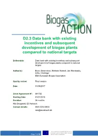 D2.3 Data Bank with Existing Incentives and Subsequent Development of Biogas Plants Compared to National Targets