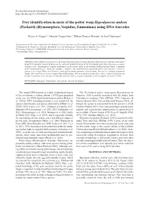 Hymenoptera, Vespidae, Eumeninae) Using DNA Barcodes