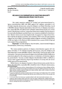 Religious Discrimination in Christian-Majority Democracies from 1990 to 2014