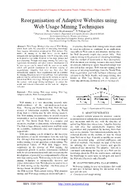 Reorganisation of Adaptive Websites Using Web Usage Mining Techniques Dr