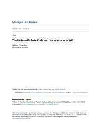 The Uniform Probate Code and the International Will