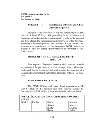 569 DENR Administrative Order No. 2000-87 December 06, 2000 SUBJECT : Redistricting of PENR and CENR Offices in Region VI. Pursu
