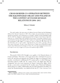 Cross-Border Co-Operation Between the Kaliningrad Oblast and Poland in the Context of Polish-Russian Relations in 2004–2011