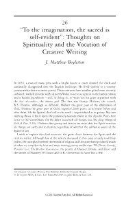 Thoughts on Spirituality and the Vocation of Creative Writing J