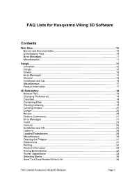 FAQ Lists for Husqvarna Viking 3D Software