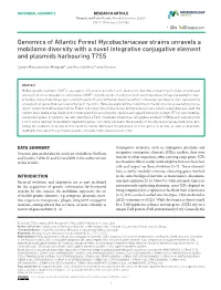 Genomics of Atlantic Forest Mycobacteriaceae Strains Unravels a Mobilome Diversity with a Novel Integrative Conjugative Element and Plasmids Harbouring T7SS
