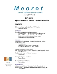M E O R O T a Forum of Modern Orthodox Discourse (Formerly Edah Journal)