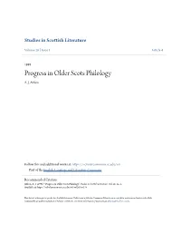 Progress in Older Scots Philology A