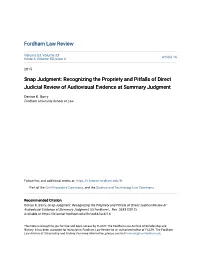 Recognizing the Propriety and Pitfalls of Direct Judicial Review of Audiovisual Evidence at Summary Judgment