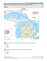 Section Michigan Cardinal Directions Use the Map Below to Answer the Questions That Follow