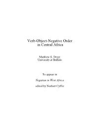 Verb-Object-Negative Order in Central Africa
