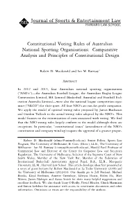 Constitutional Voting Rules of Australian National Sporting Organizations: Comparative Analysis and Principles of Constitutional Design