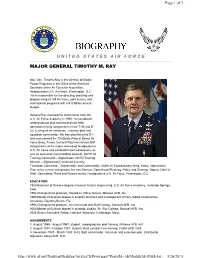 Major General Timothy M. Ray U N I T E D S T a T E S a I R F O R
