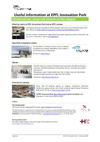 Useful Information at EPFL Innovation Park Infrastructures, Shops and Services on the Campus