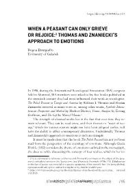 When a Peasant Can Only Grieve Or Rejoice:1 Thomas and Znaniecki’S Approach to Emotions