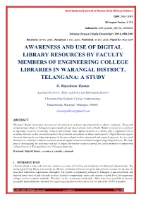 Awareness and Use of Digital Library Resources by Faculty Members of Engineering College Libraries in Warangal District, Telangana: a Study
