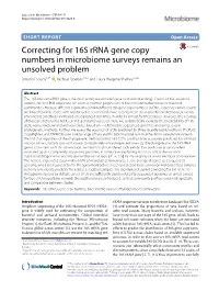 Correcting for 16S Rrna Gene Copy Numbers in Microbiome Surveys Remains an Unsolved Problem Stilianos Louca1,2* , Michael Doebeli1,2,3 and Laura Wegener Parfrey1,2,4
