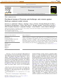 Preclinical Testing of Peruvian Anti-Bothropic Anti-Venom Against Bothrops Andianus Snake Venom