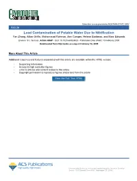 Lead Contamination of Potable Water Due to Nitrification Yan Zhang, Allian Griffin, Mohammad Rahman, Ann Camper, Helene Baribeau, and Marc Edwards Environ