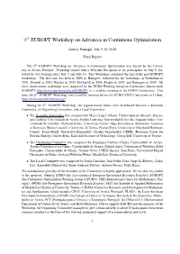 Report on 8Th EUROPT Workshop on Advances in Continuous