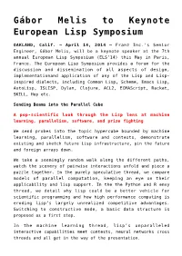 Gábor Melis to Keynote European Lisp Symposium