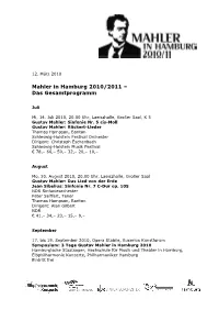 Mahler in Hamburg 2010/2011 – Das Gesamtprogramm