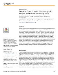 Revisiting Greek Propolis: Chromatographic Analysis and Antioxidant Activity Study
