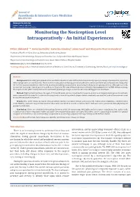 Monitoring the Nociception Level Intraoperatively - an Initial Experiences