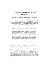 Power Sources for Wireless Sensor Networks