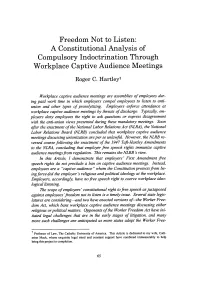 A Constitutional Analysis of Compulsory Indoctrination Through Workplace Captive Audience Meetings