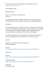 Information Disclosure Vulnerability in Mozilla Firefox for Ios