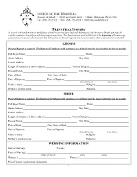 Page 1 1 PRENUPTIAL INQUIRY in Accord with the Directives of The