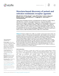 Structure-Based Discovery of Potent and Selective Melatonin Receptor