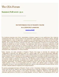 The Performance Role of Reader's Theatre in a Literature Classroom