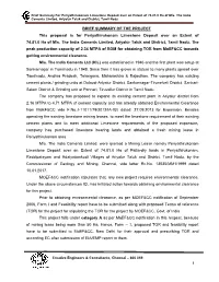 BRIEF SUMMARY of the PROJECT This Proposal Is for Periyathirukonam Limestone Deposit Over an Extent of 74.81.0 Ha of M/S