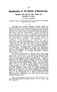 Recollections of the Natives of Moreton Bay. Together with Some of Their Names and Customs of Living