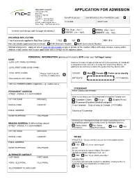 Application for Admission