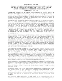 (As Defined Below) Under Rule 144A Or (2) Non-U.S