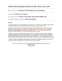 Collision with Boarding Gate, Boeing 737-49R, Orlando, July 2, 2000