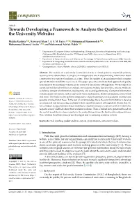 Towards Developing a Framework to Analyze the Qualities of the University Websites