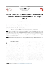 Crystal Structures of the Single PDZ Domains from GRASP65 and Their Interaction with the Golgin GM130