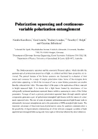 Polarization Squeezing and Continuous- Variable Polarization Entanglement