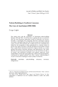 The Case of Azerbaijan (1900-1920)
